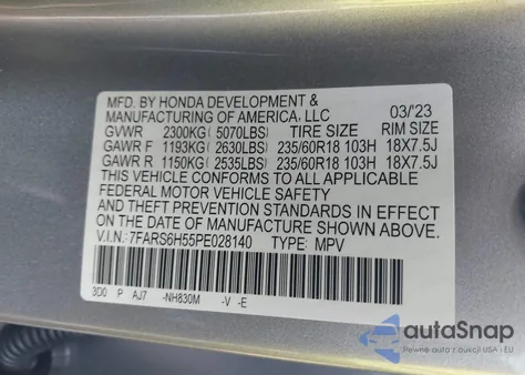 2023 Honda Cr-V Hybrid Sport from USA, damaged, VIN 7FARS6H55PE028140